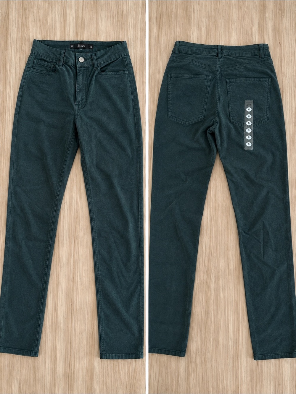 MANGO Dark Green Corduroy High Rise Straight Leg Pants Size 4